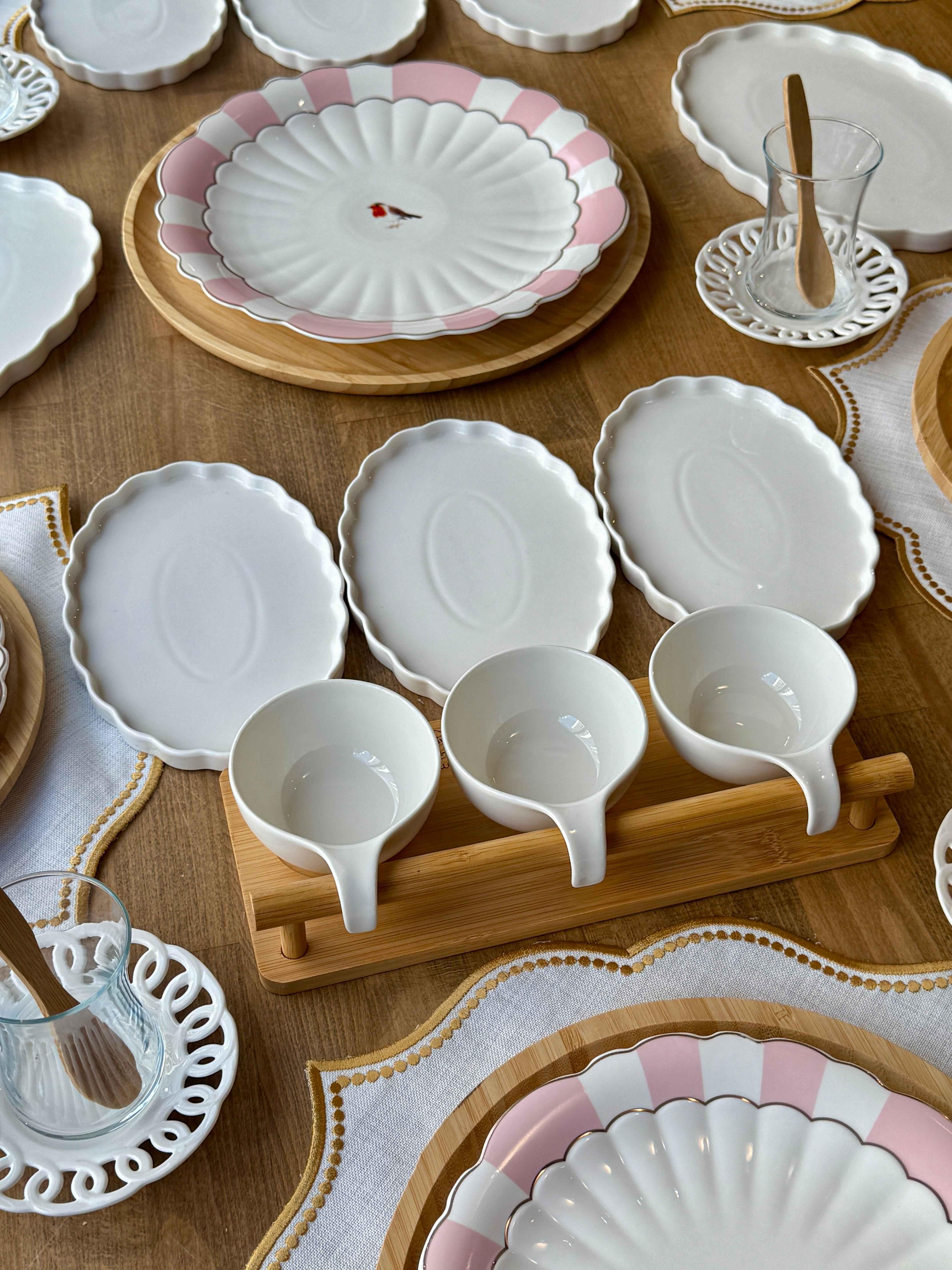 Kahvaltı Takımı Pink Bird 54 Parça 6 Kişilik