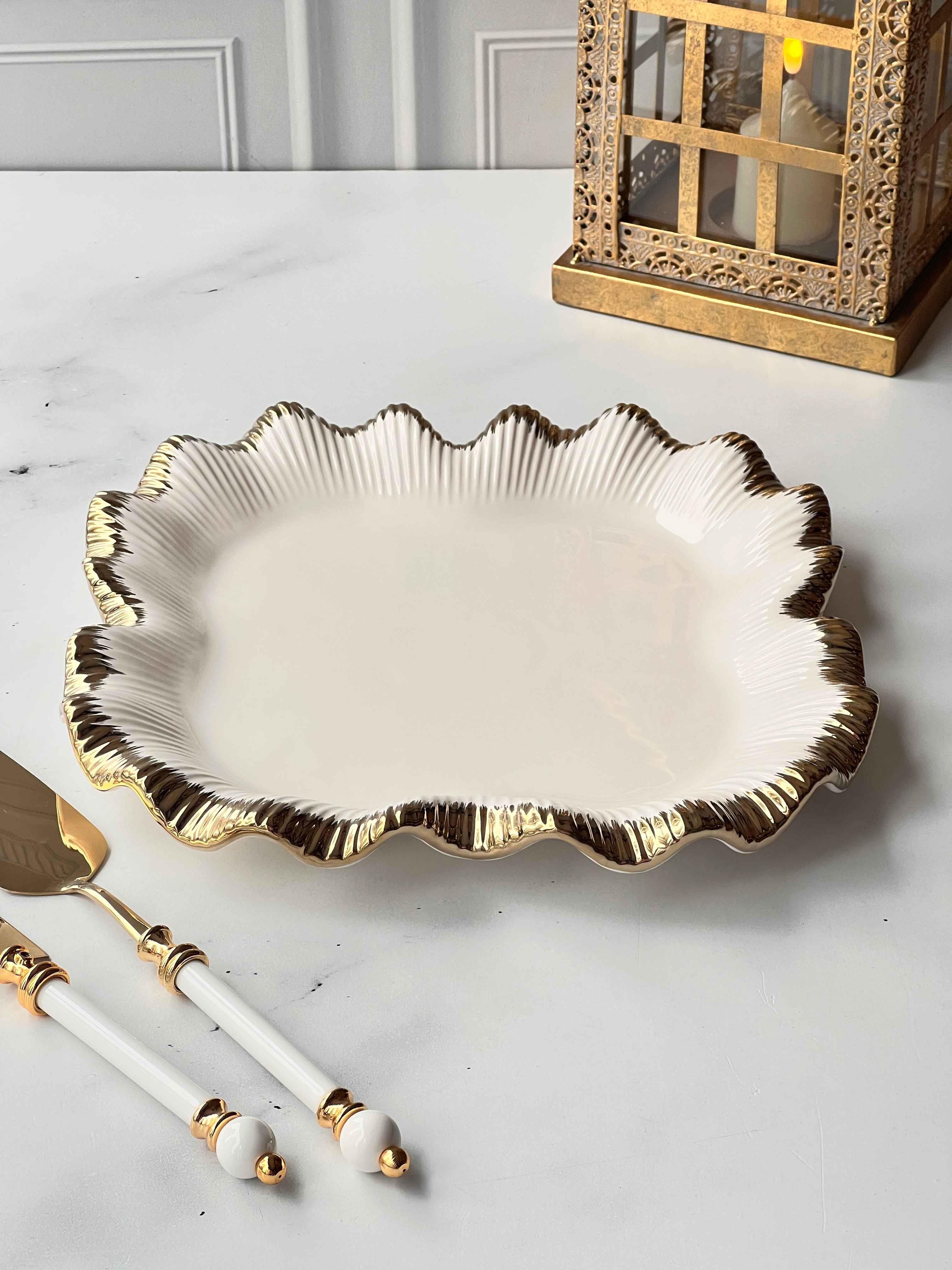Kare Sunum Tabağı Sofya Stoneware Gold Kenarlı – 32 x 32 cm