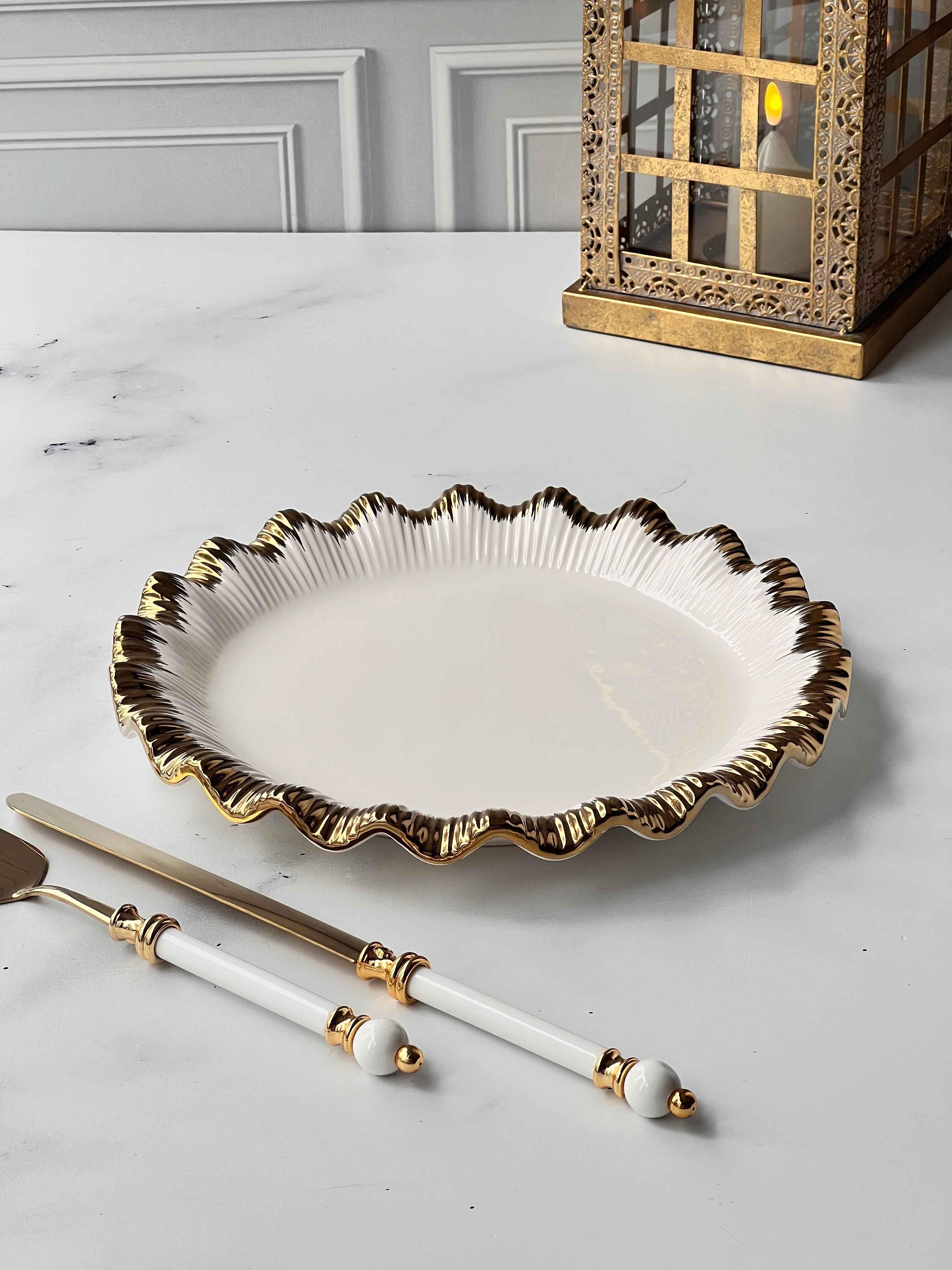 Kare Sunum Tabağı Sofya Stoneware Gold Kenarlı – 32 x 32 cm