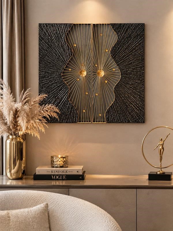 Metal Duvar Panosu 100x100cm Işınsal – Siyah Gold