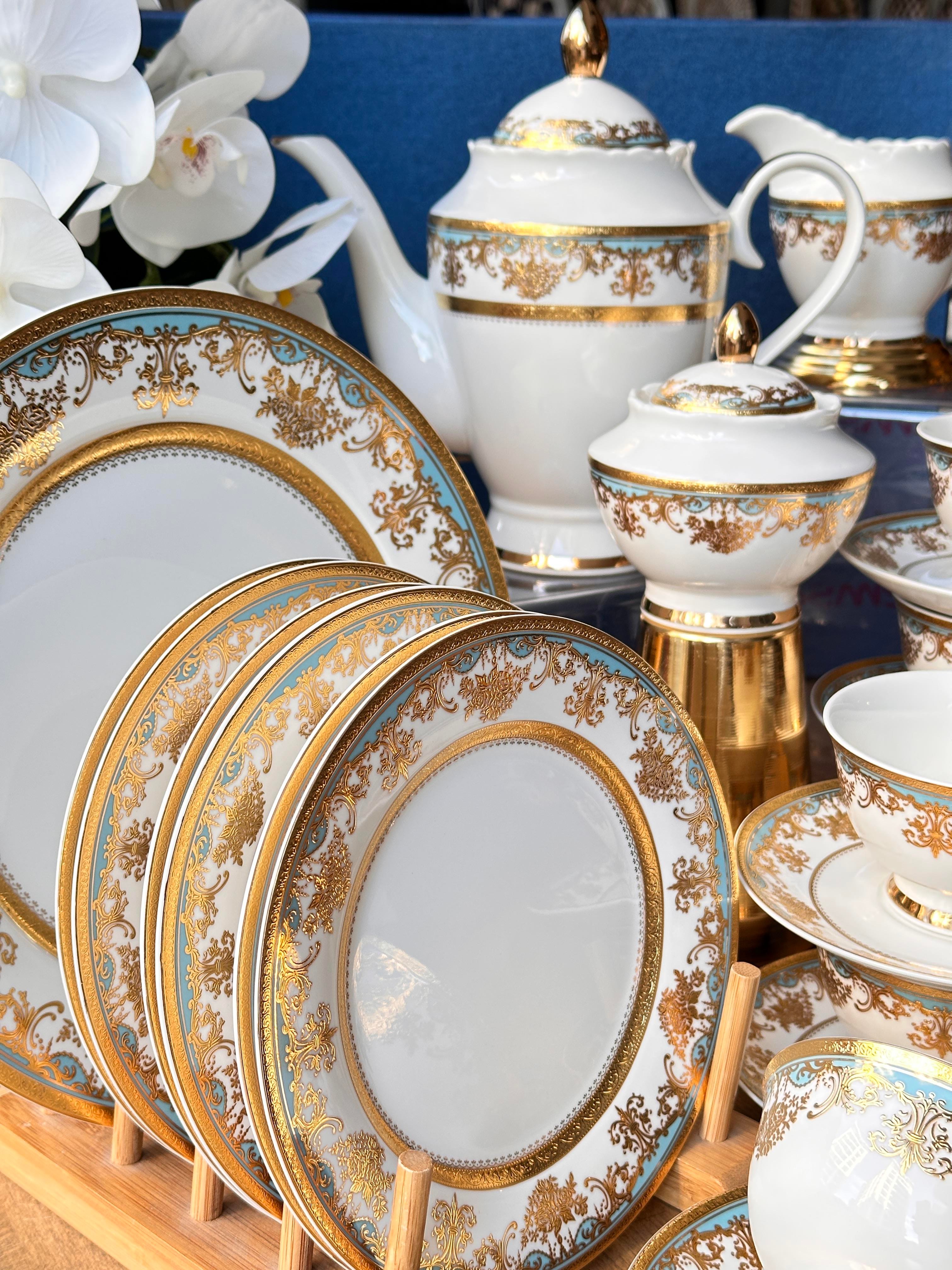 Mihri 24 Parça Porselen Çay Seti 24K Altın