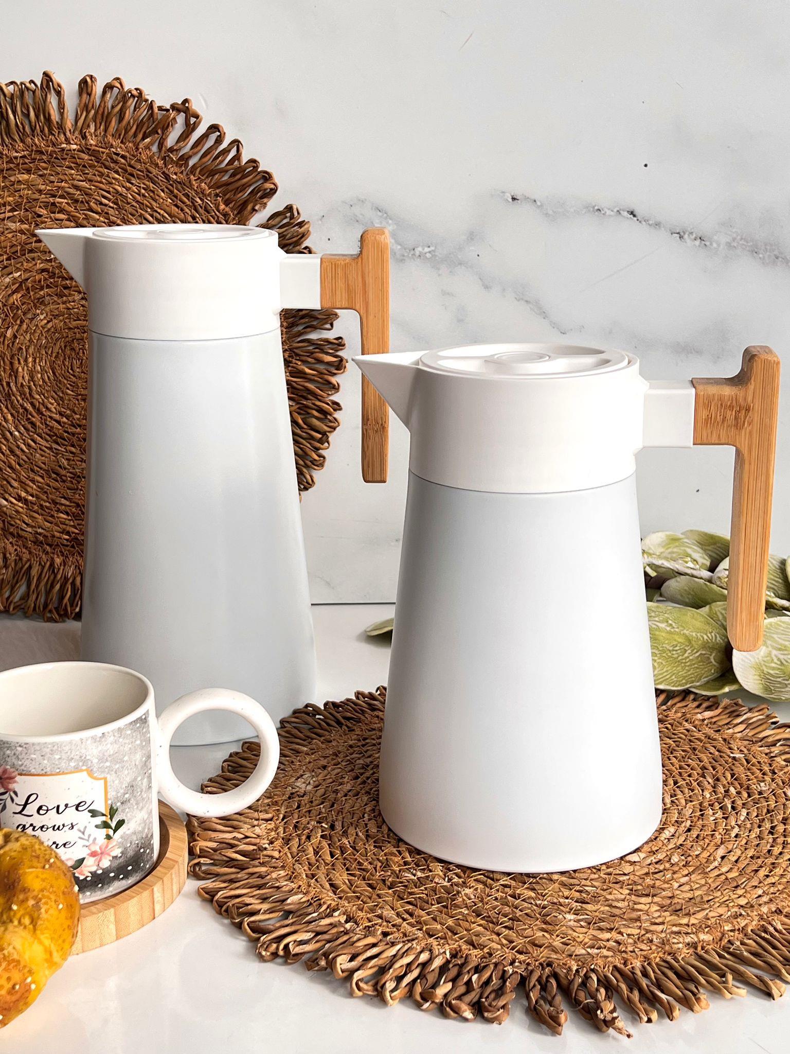 North Bambu Saplı Çelik Termos Beyaz 2'Li