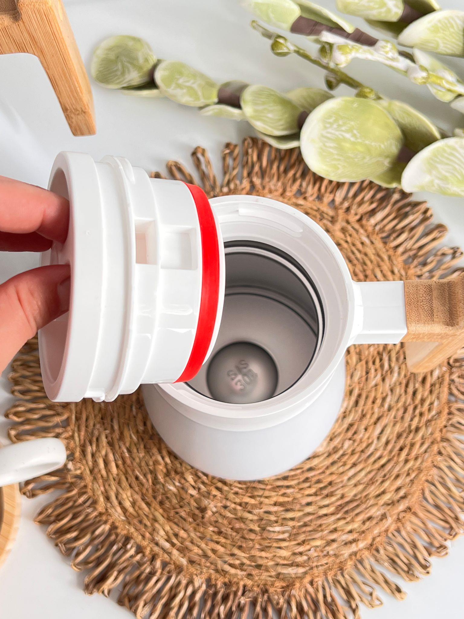 North Bambu Saplı Çelik Termos Beyaz 2'Li