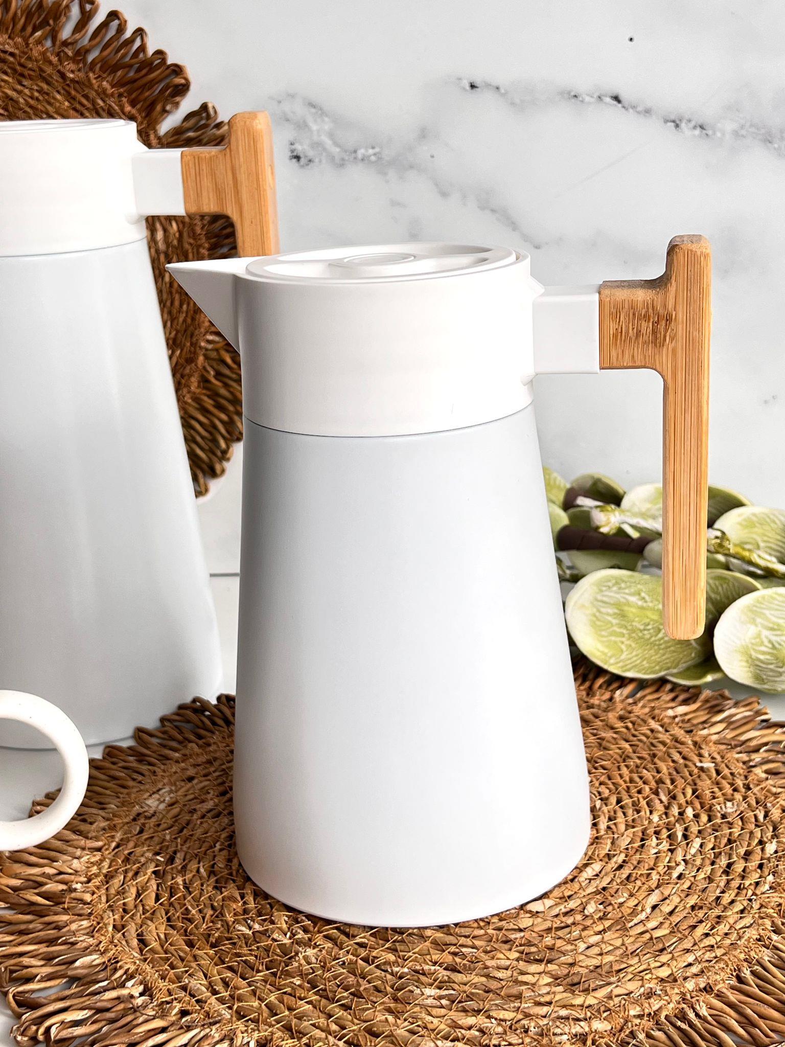 North Bambu Saplı Çelik Termos Beyaz 2'Li