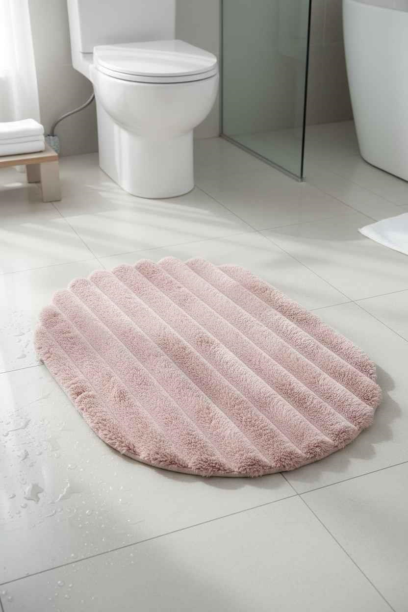 Peluş Model Kaydırmaz Tabanlı Asimetrik Dekoratif Halı Pudra 80x120cm 