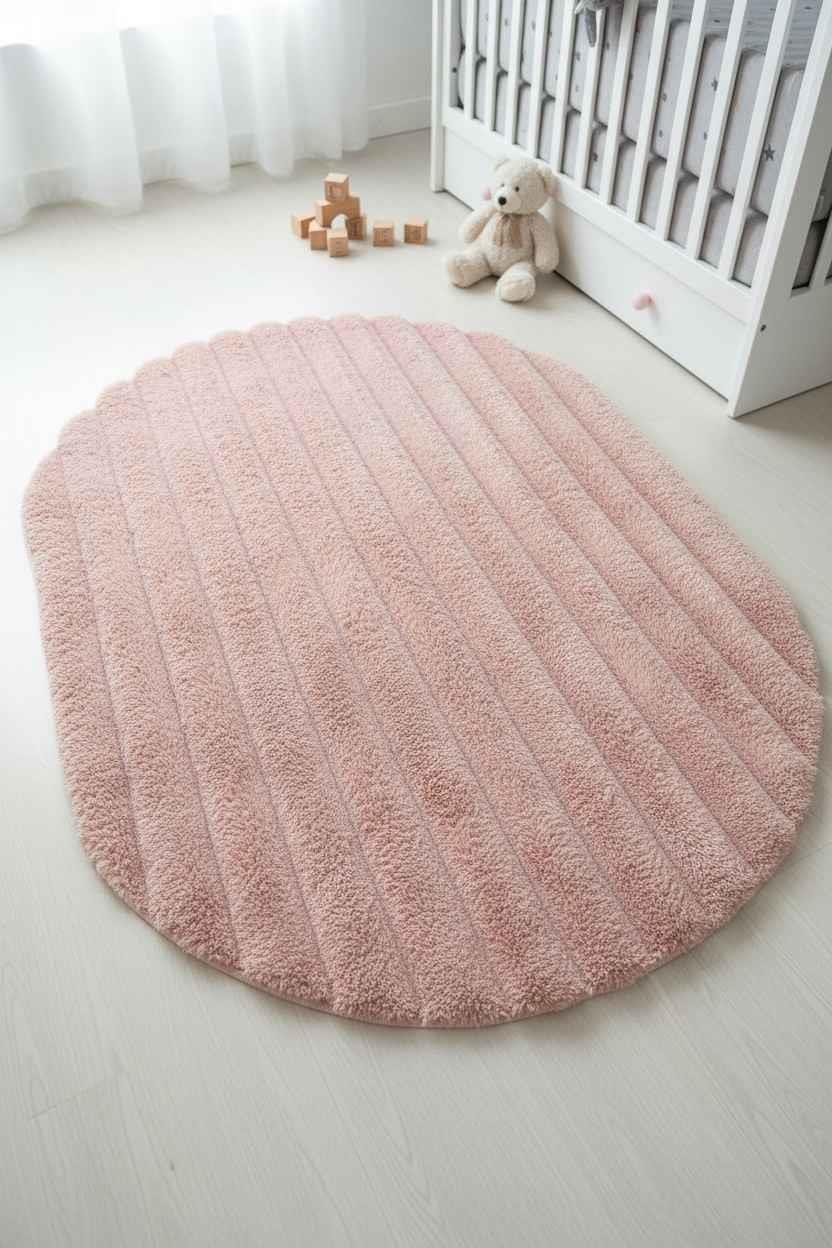 Peluş Model Kaydırmaz Tabanlı Asimetrik Dekoratif Halı Pudra 80x120cm 