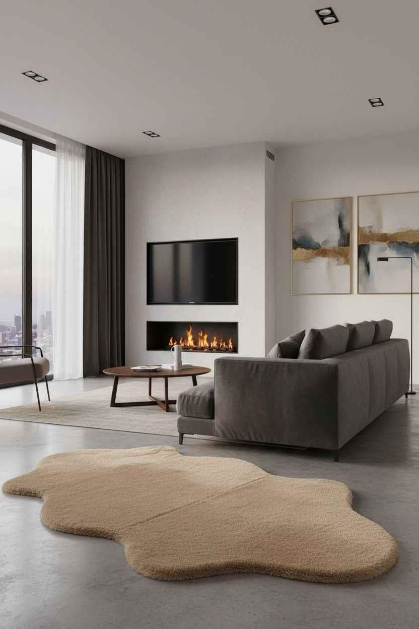 Peluş Model Kaydırmaz Tabanlı Asimetrik Dekoratif HalıCamel 80x150cm 