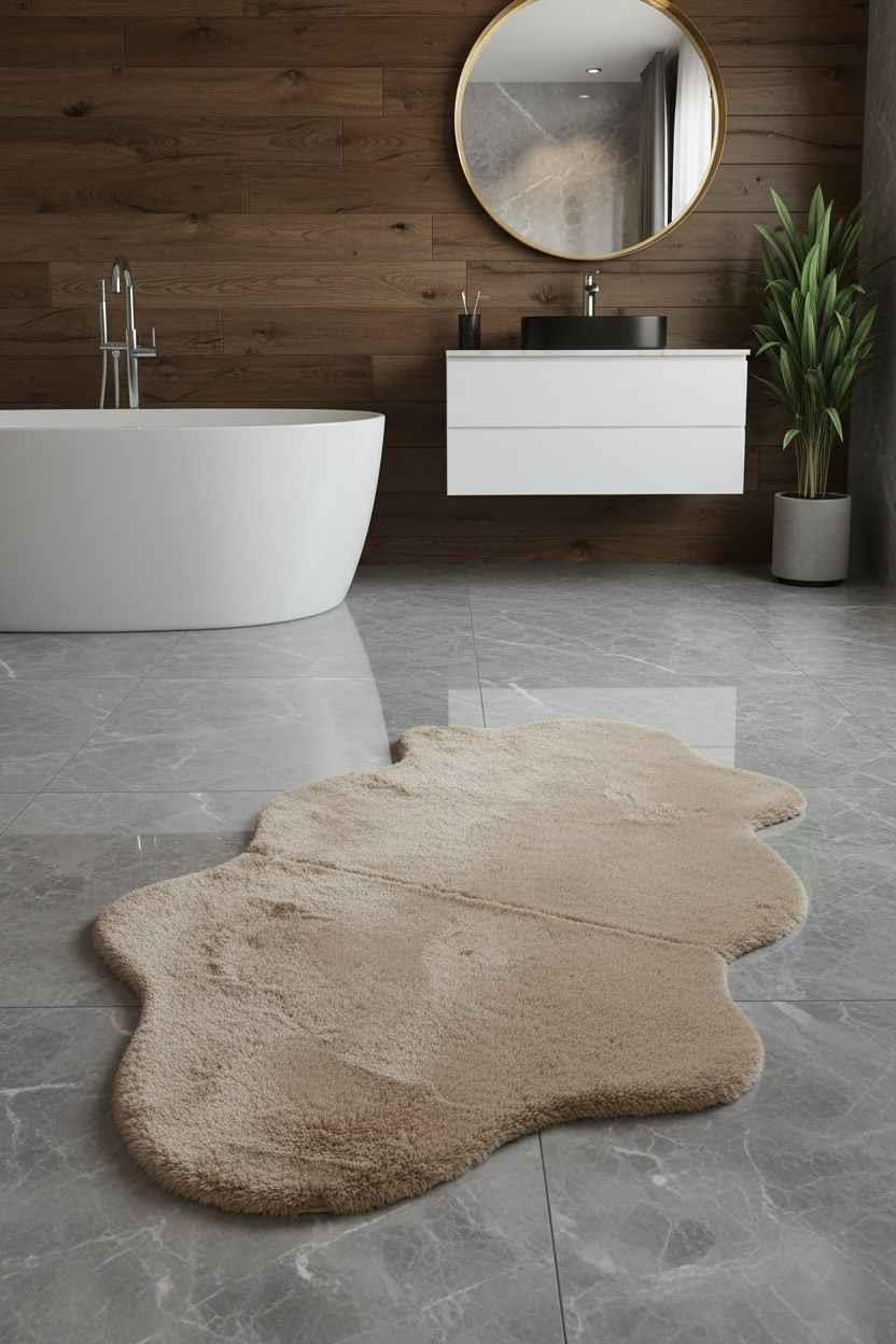 Peluş Model Kaydırmaz Tabanlı Asimetrik Dekoratif HalıCamel 80x150cm 