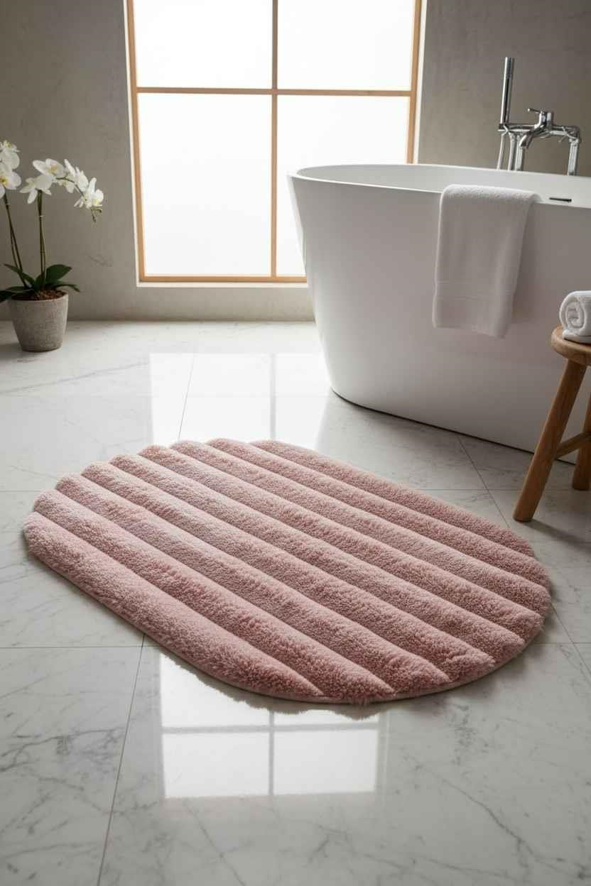 Peluş Model Kaydırmaz Tabanlı Asimetrik Dekoratif Halı Pudra 80x120cm 