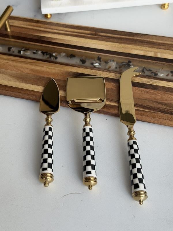 Peynir Kesme Servis Seti 3'lü Gold Dama Desen