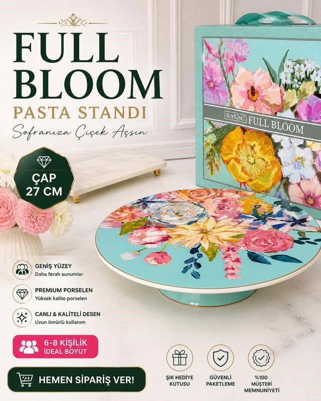 Porselen Ayaklı Kek Standı Yuvarlak Full Bloom