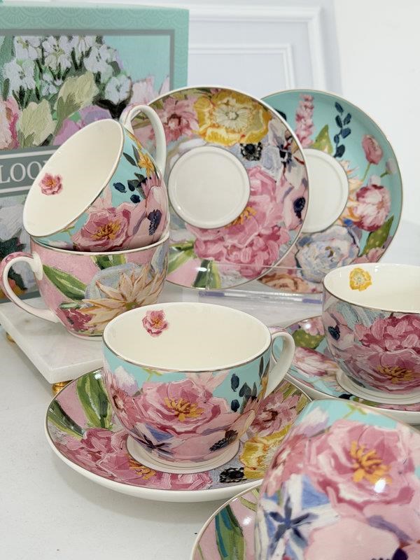 Porselen Çay Fincanı 6 Kişilik 12 Parça Full Bloom