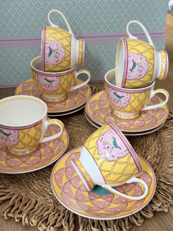 Porselen Çay Fincanı 6 Kişilik 12 Parça Qush Sarı