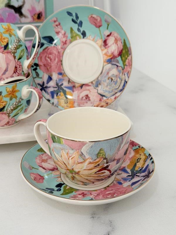 Porselen Çay Fincanı 6 Kişilik 12 Parça Full Bloom