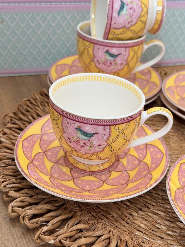 Porselen Çay Fincanı 6 Kişilik 12 Parça Qush Sarı