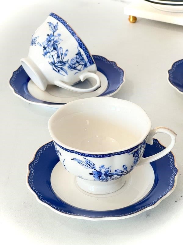 Porselen Çay Fincanı 6 Kişilik 12 Parça Blue