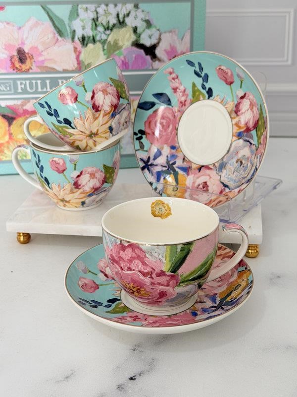 Porselen Çay Fincanı 6 Kişilik 12 Parça Full Bloom