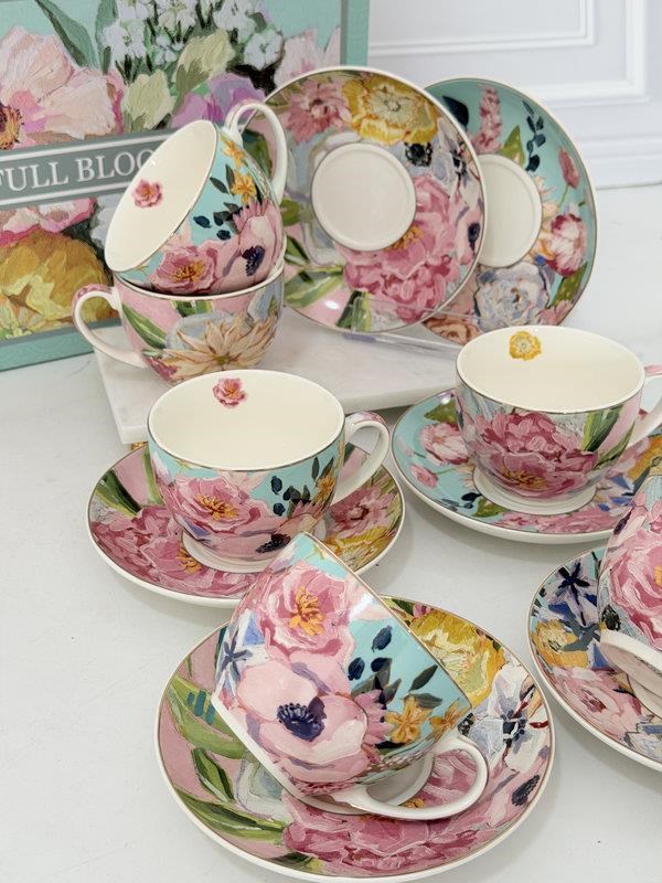Porselen Çay Fincanı 6 Kişilik 12 Parça Full Bloom