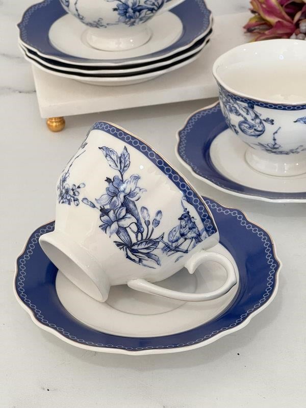 Porselen Çay Fincanı 6 Kişilik 12 Parça Blue