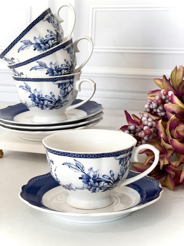 Porselen Çay Fincanı 6 Kişilik 12 Parça Blue