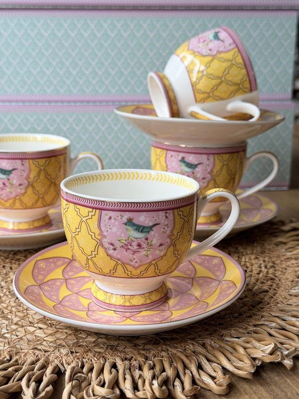 Porselen Çay Fincanı 6 Kişilik 12 Parça Qush Sarı