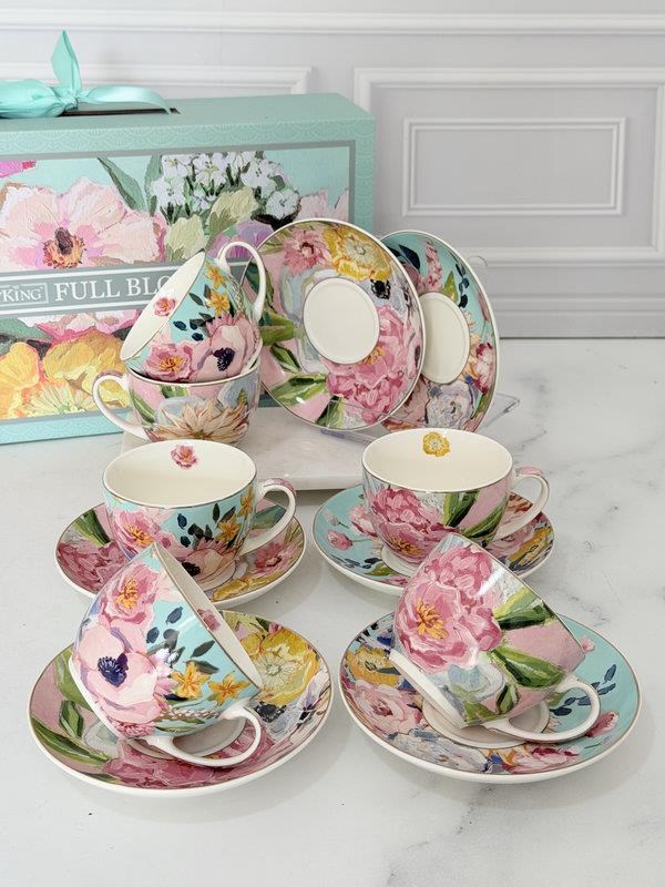Porselen Çay Fincanı 6 Kişilik 12 Parça Full Bloom