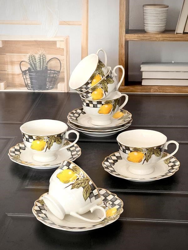 Porselen Çay Fincanı 6 Kişilik 12 Parça Amarillo