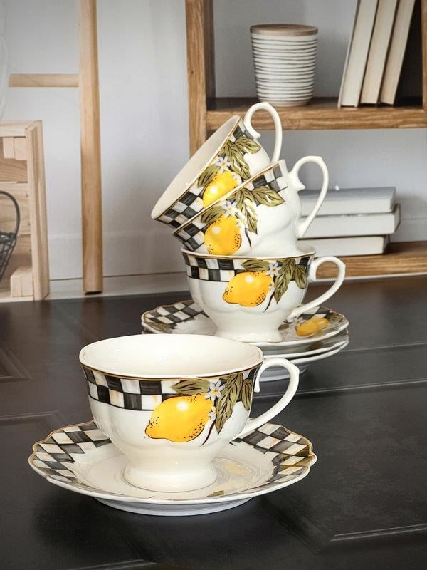 Porselen Çay Fincanı 6 Kişilik 12 Parça Amarillo