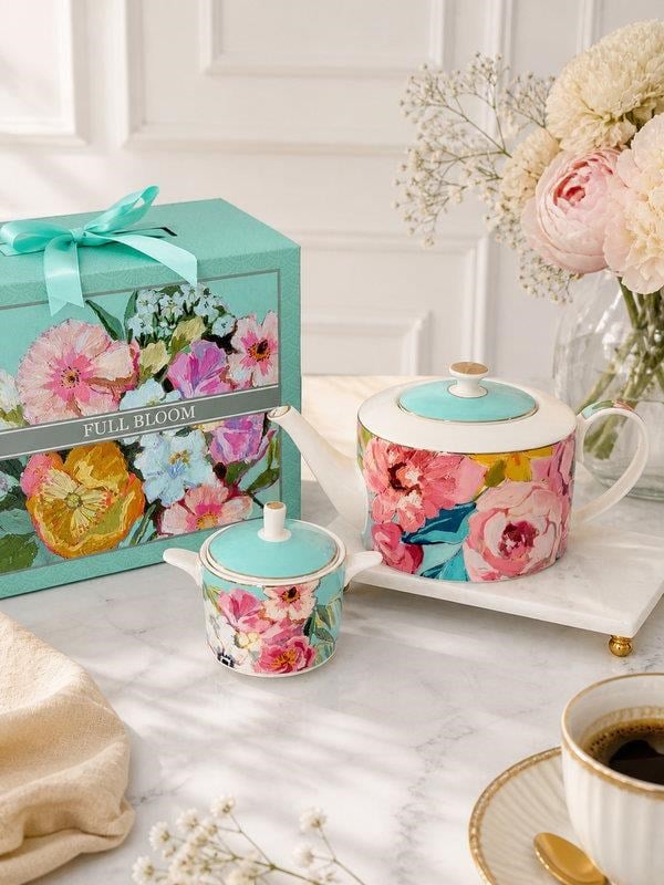 Porselen Demlik ve Şekerlik Set Full Bloom