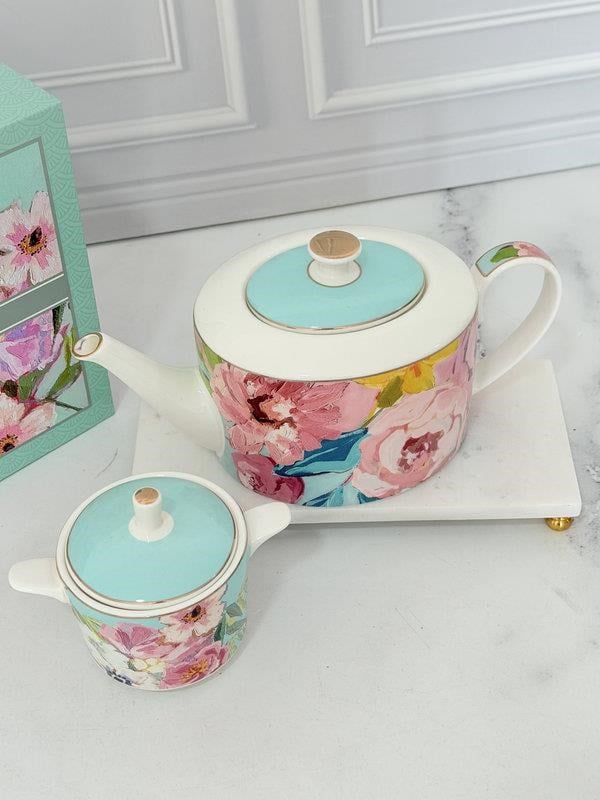 Porselen Demlik ve Şekerlik Set Full Bloom
