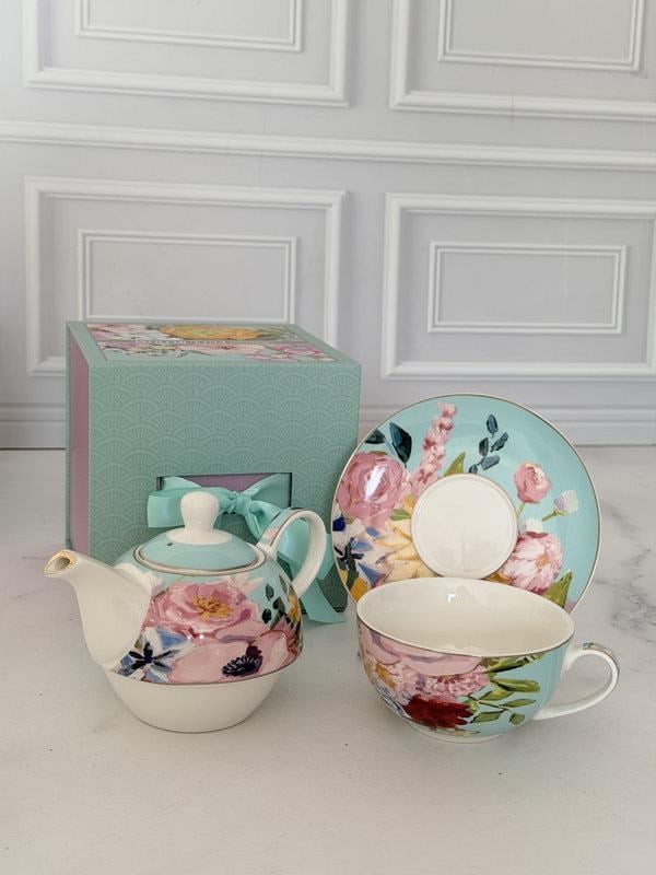 Porselen Demlikli Çay Fincanı 3 Parça Full Bloom