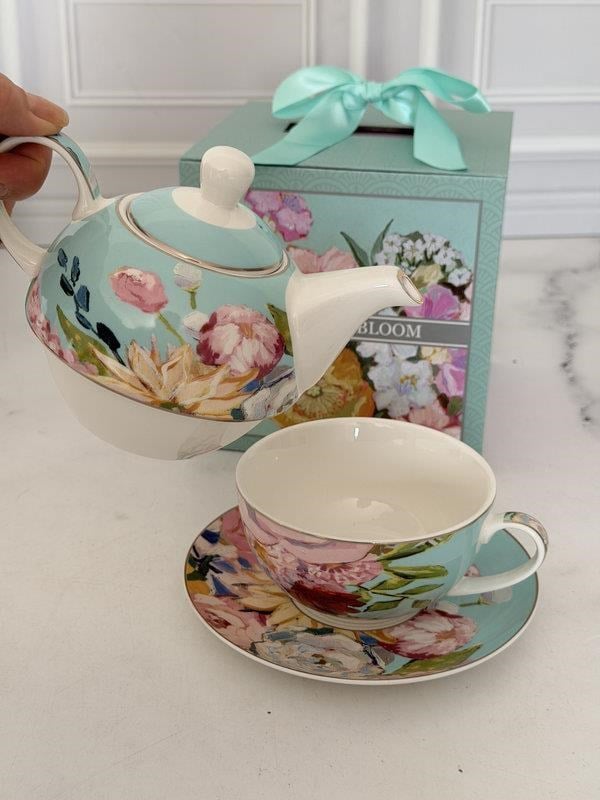 Porselen Demlikli Çay Fincanı 3 Parça Full Bloom