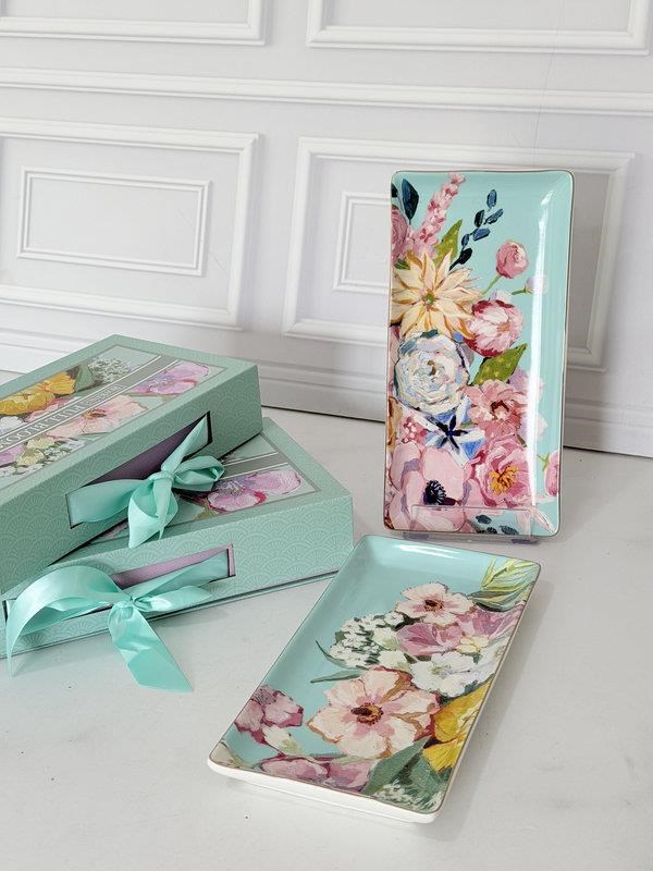 Porselen Dikdörtgen Sunum Tabak 26 Cm 2'li Full Bloom