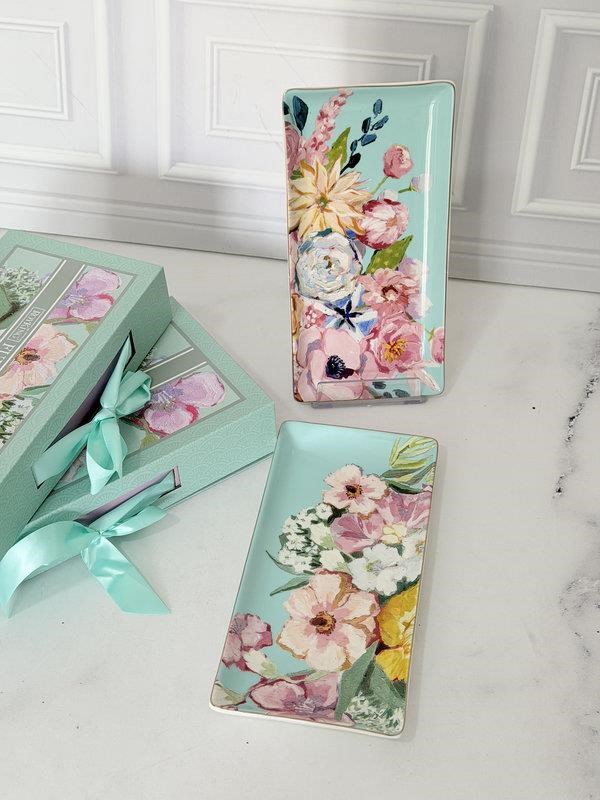 Porselen Dikdörtgen Sunum Tabak 26 Cm 2'li Full Bloom