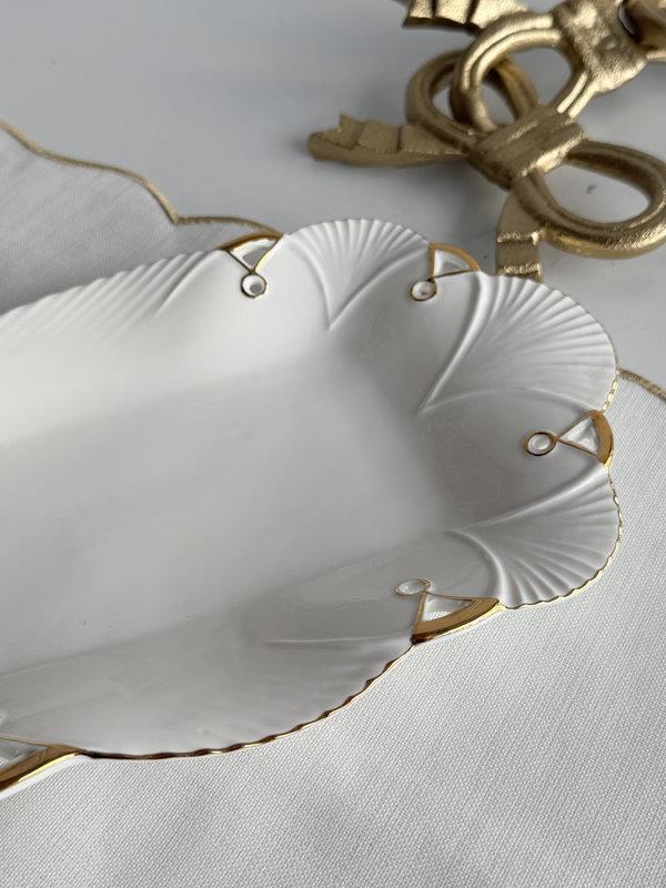 Porselen Dikdörtgen Sunum Tabak Gold Lucca 41x16cm