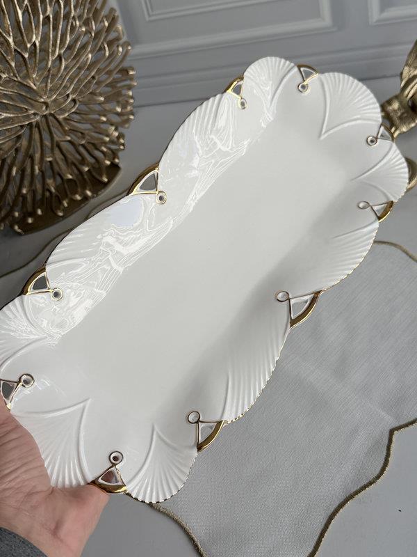 Porselen Dikdörtgen Sunum Tabak Gold Lucca 41x16cm