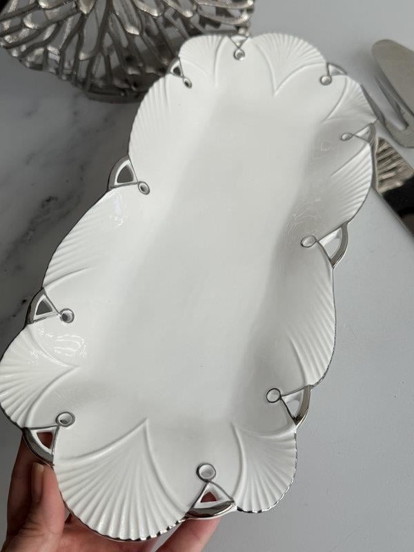 Porselen Dikdörtgen Sunum Tabak Gümüş Lucca 41x16cm