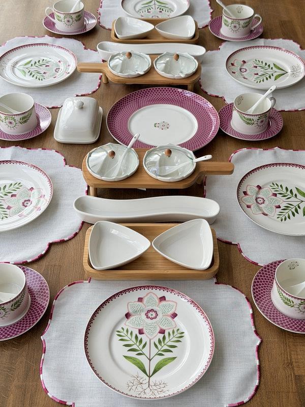 Porselen Kahvaltı Takımı 55 Parça 6 Kişilik Pink Flower
