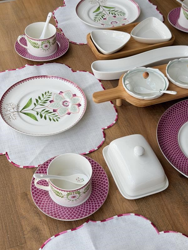 Porselen Kahvaltı Takımı 55 Parça 6 Kişilik Pink Flower