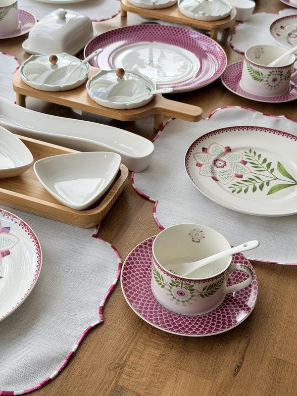 Porselen Kahvaltı Takımı 55 Parça 6 Kişilik Pink Flower