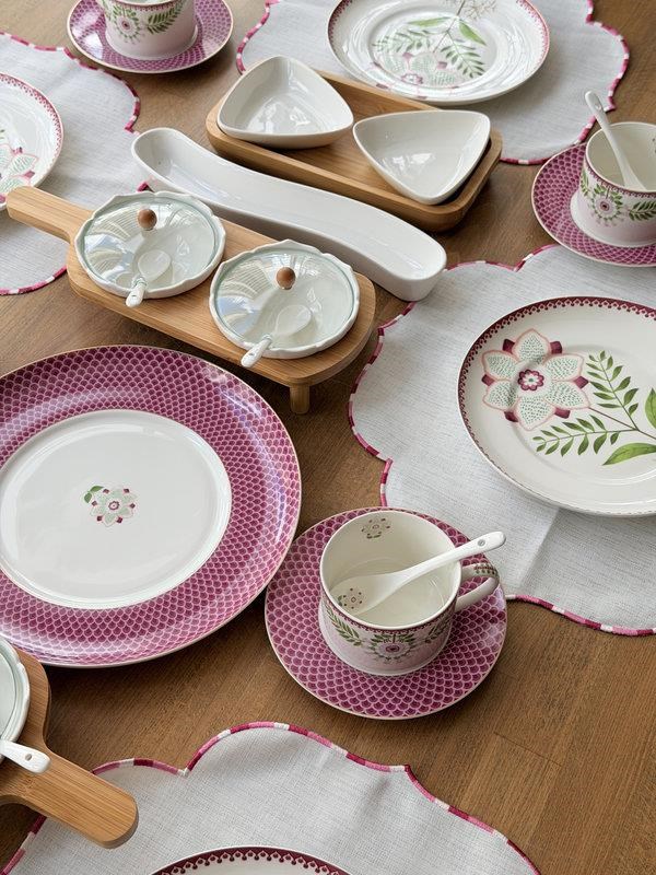 Porselen Kahvaltı Takımı 55 Parça 6 Kişilik Pink Flower