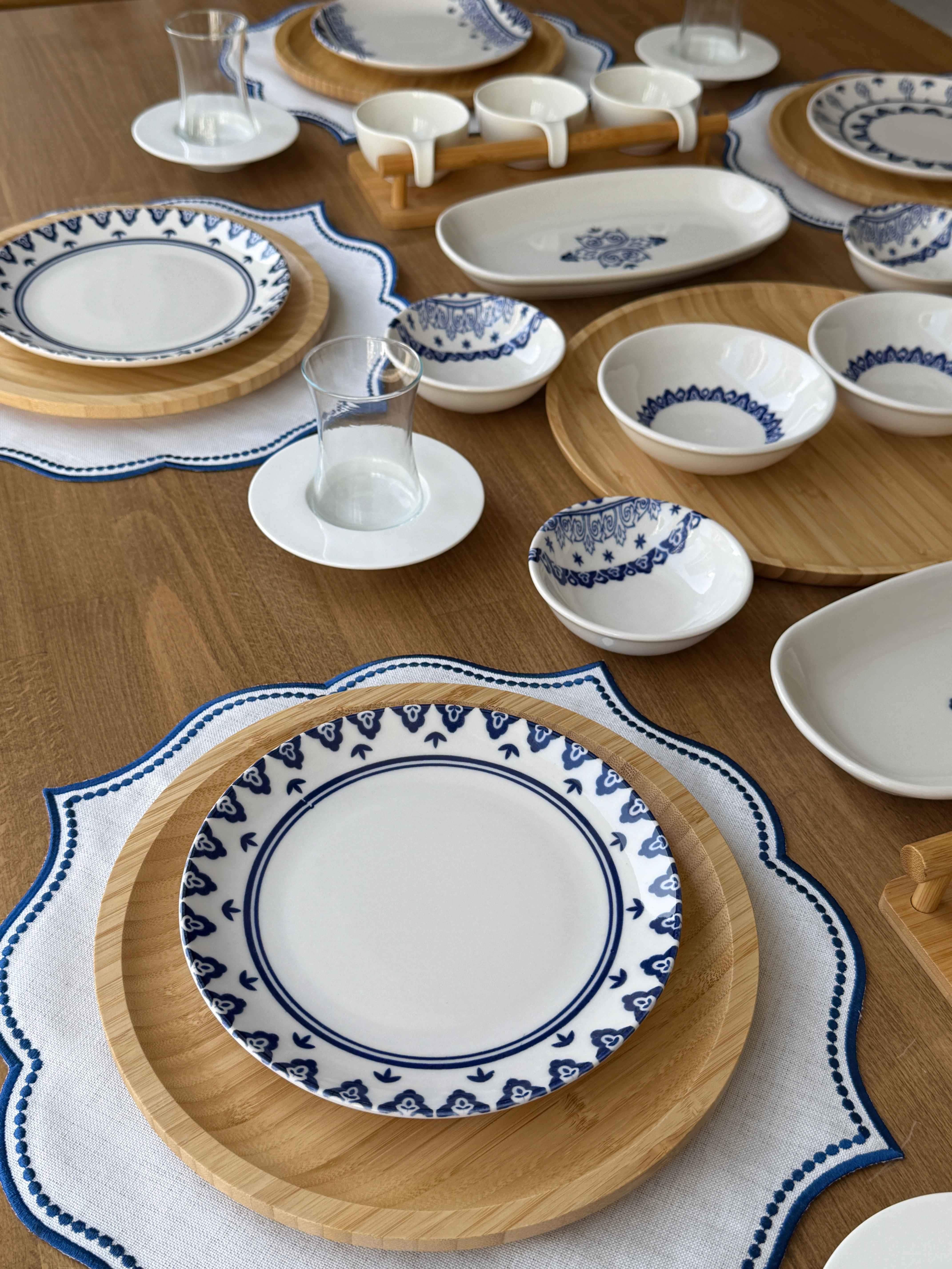 Porselen Kahvaltı Takımı 6 Kişilik 47 Parça Safir Blue