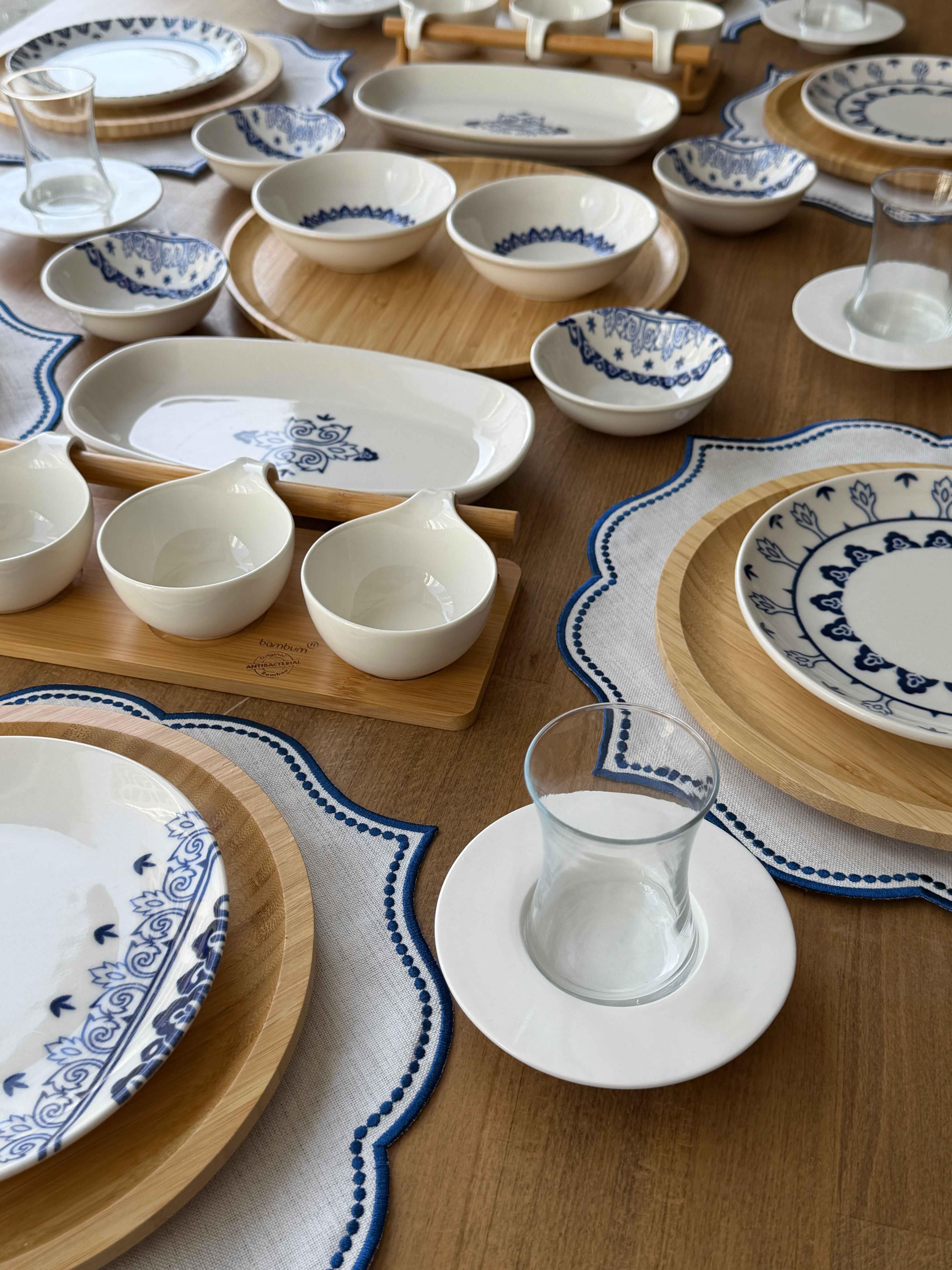 Porselen Kahvaltı Takımı 6 Kişilik 47 Parça Safir Blue