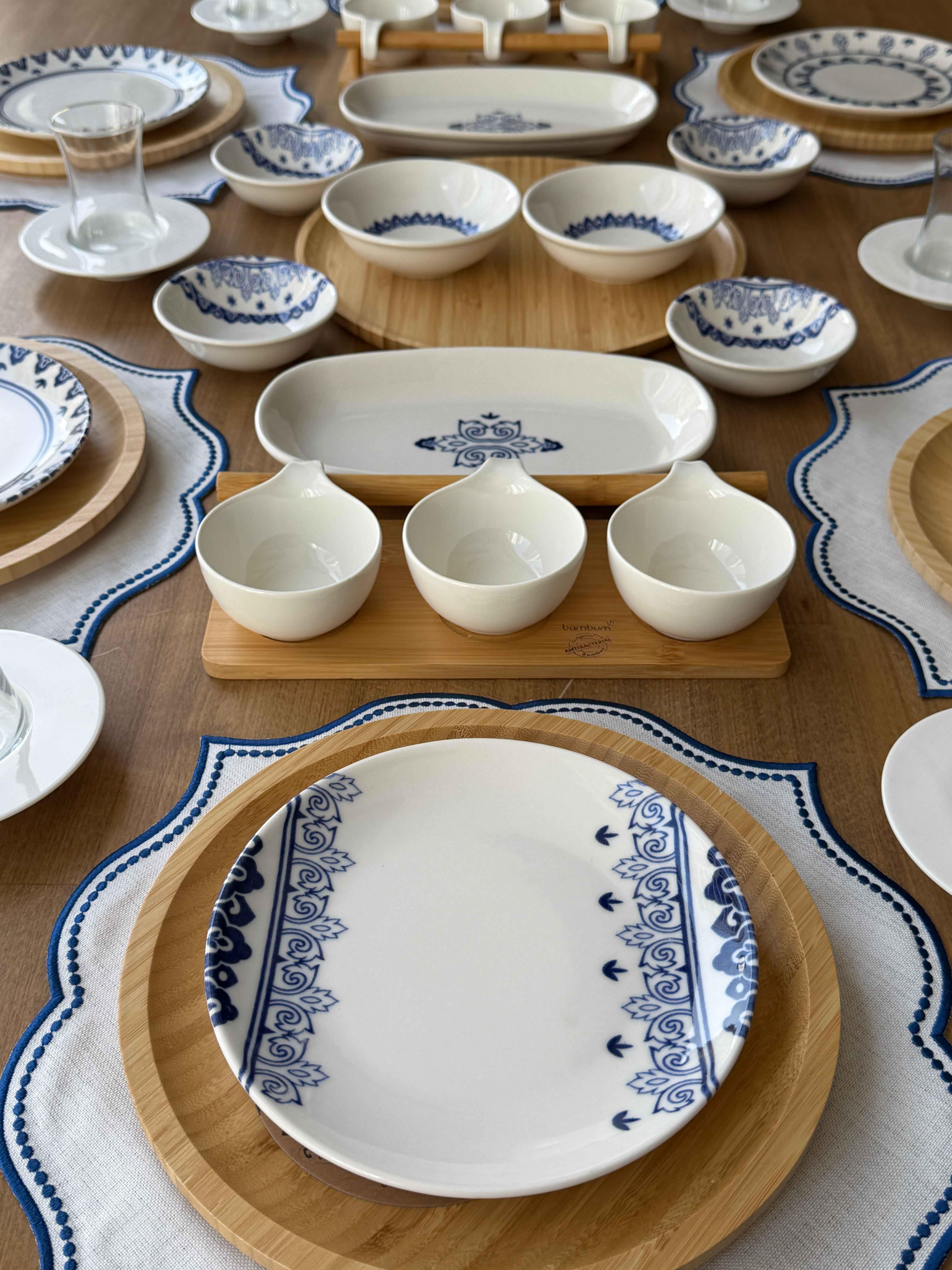 Porselen Kahvaltı Takımı 6 Kişilik 47 Parça Safir Blue