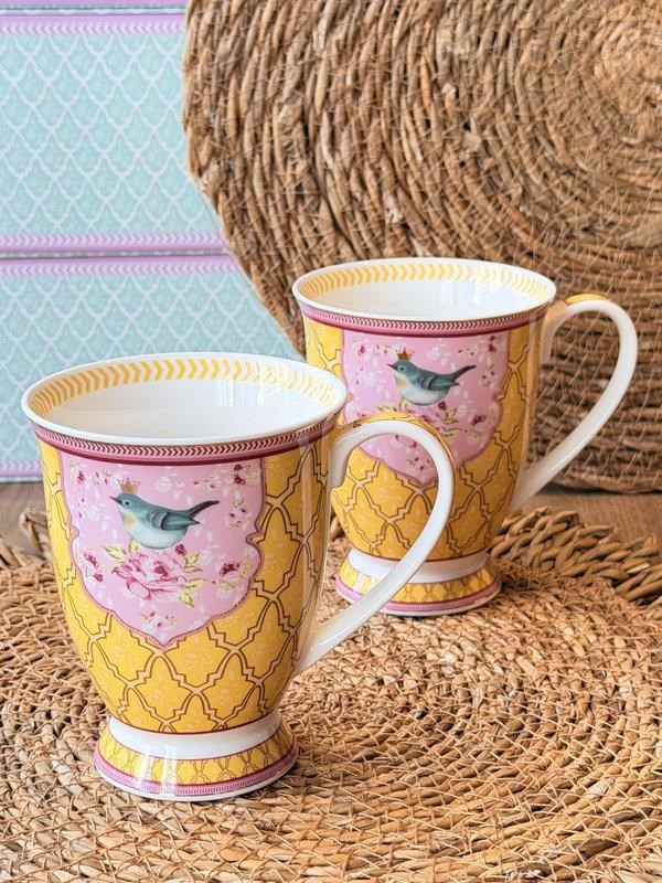 Porselen Kupa Seti 2'li Qush Sarı 300ml