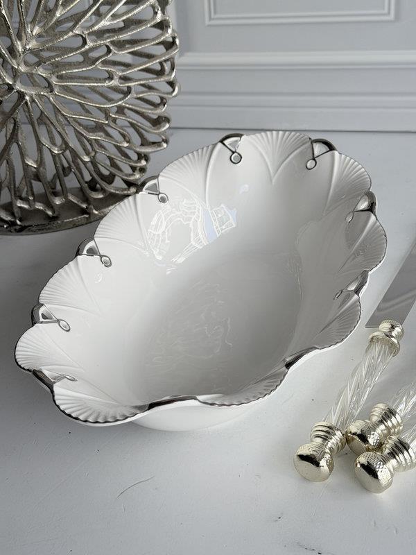 Porselen Oval Sunum Kasesi Gümüş Lucca 36x23cm