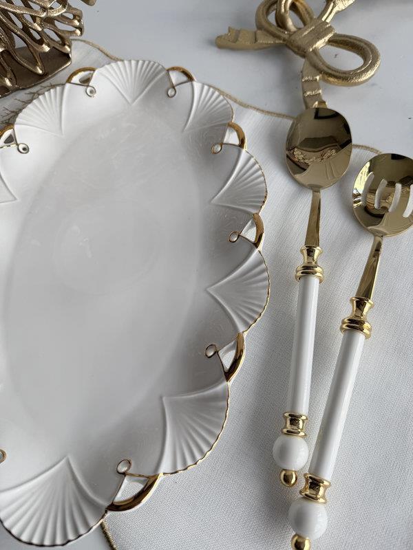 Porselen Oval Sunum Tabak Gold Lucca 36x23cm