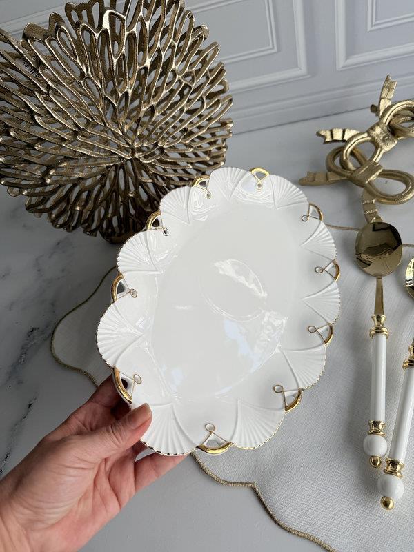 Porselen Oval Sunum Tabak Gold Lucca 36x23cm