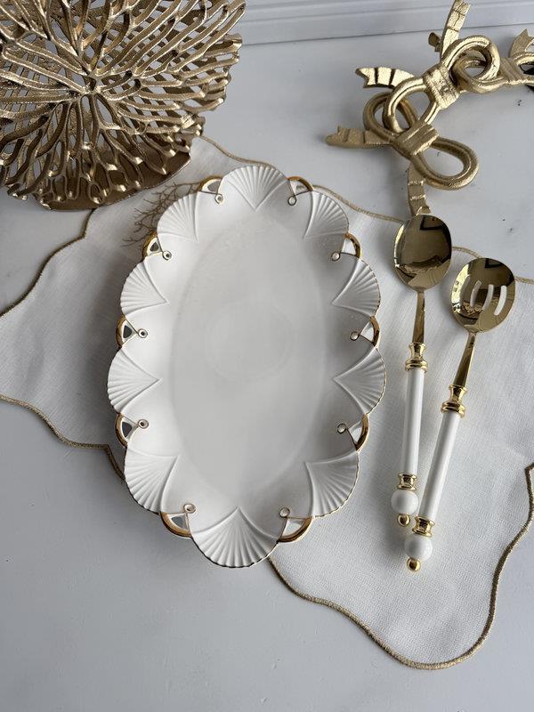 Porselen Oval Sunum Tabak Gold Lucca 36x23cm