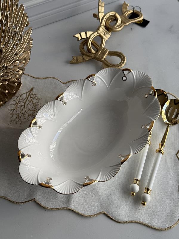 Porselen Oval Sunum Tabak Gold Lucca 36x23cm